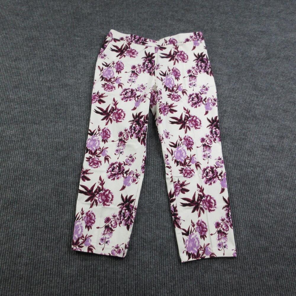 Stacy London Pants Womens Medium Petite White Floral Dress Slim 32x25.5* NWOT